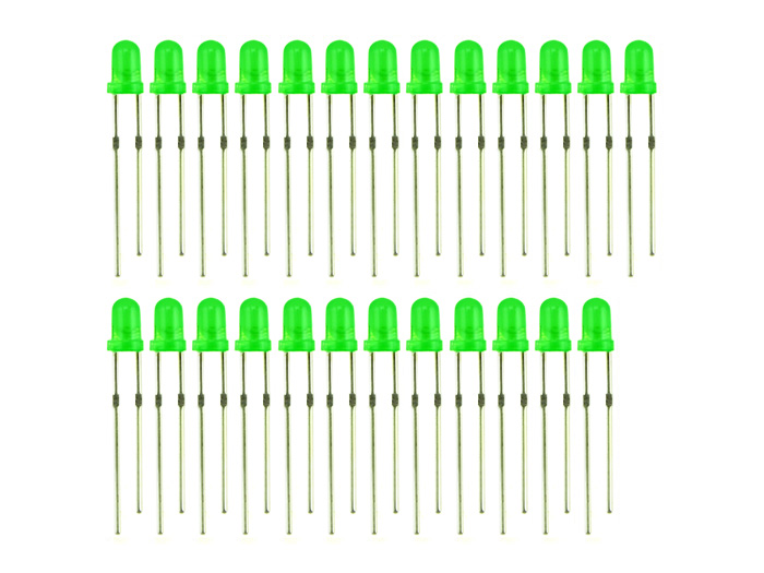 SeeedStudio 3mm LED Green - 25 PCs [SKU: 110990068] ( 3파이 LED 그린 25개 )